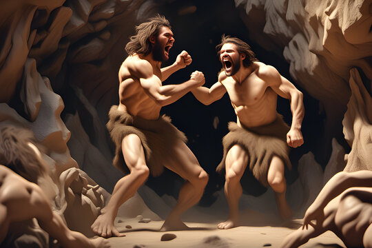 A caveman rejoicing at having won a battle