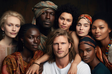 Obraz premium Group Portrait Of Models From Different Cultures Celebrating Unity And Harmony