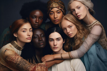 Obraz premium Group Of Women Standing Next To Each Other. Different Cultures