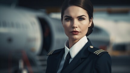 Portrait of beautiful female flight attendant.