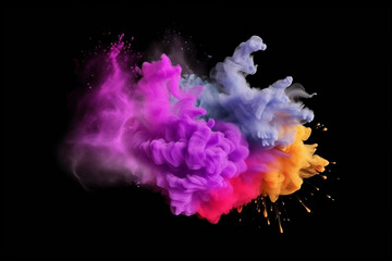 Abstract multicolored ink powder splattered on background. 