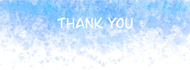 Vector text thank you in white color on the blue background hand-drawn vintage, Thank you calligraphy for greeting cards, stickers, banners, prints