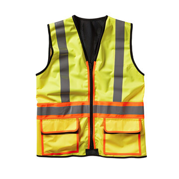Reflective safety vest with clipping path, isolated on transparent backround.