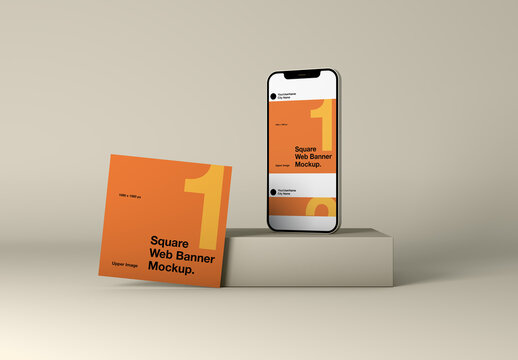 Social Media Web Banners Mockup With Cellphone