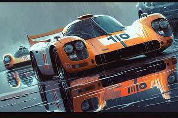 Le Mans endurance racing in the wet - obrazy, fototapety, plakaty