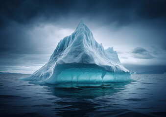 A massive iceberg drifting in the open sea
