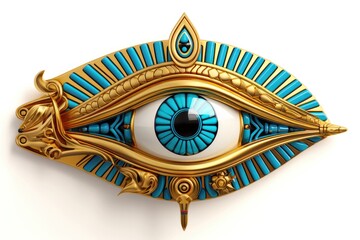 A gold and blue brooch with an eye. - obrazy, fototapety, plakaty