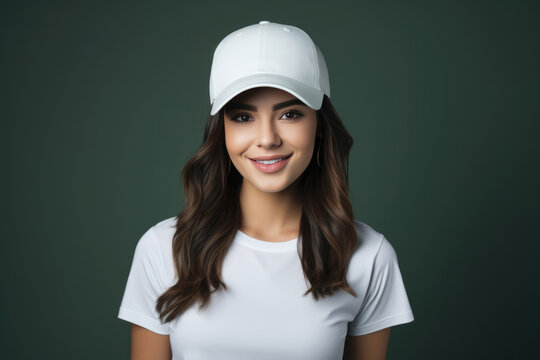 Young Woman Wearing Blank Baseball Cap Mockup