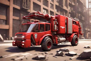 Keuken foto achterwand Auto cartoon fire truck in action