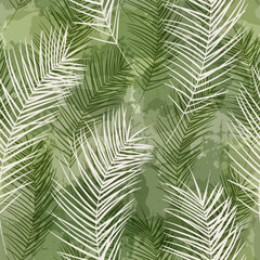 Tropical pattern, palm leaves seamless vector background. Watercolor leaves exotic jungle print