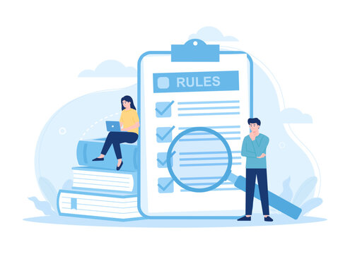 People evaluate the rules for business growth concept flat illustration