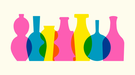 Abstract risograph vases. Colorful ceramic vase silhouette shapes, minimal pottery concept for posters. Vector illustration