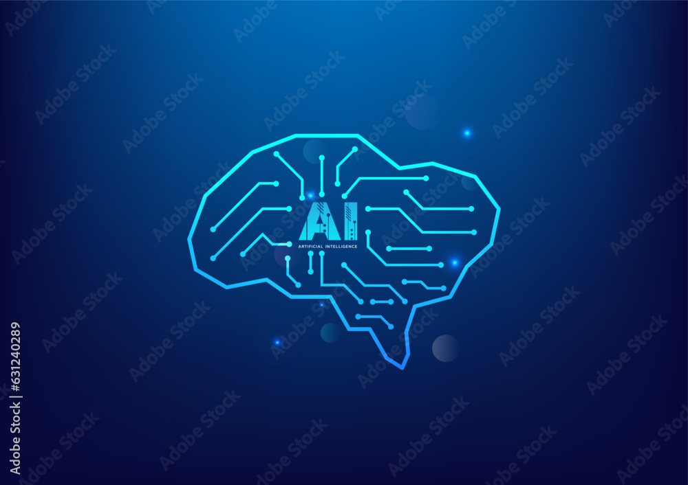 Poster artificial intelligence brain with circuit board. cyborg brain. technology futuristic. machine learn