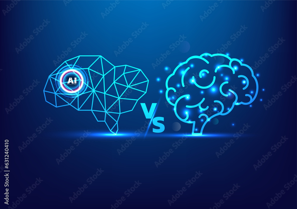 Poster ai brain vs human brain. artificial intelligence. smart ai chat bot communicates with human. chat wi