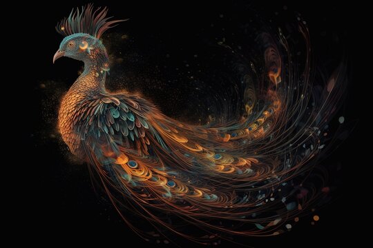 A phoenix with peacock feathers. Generative AI