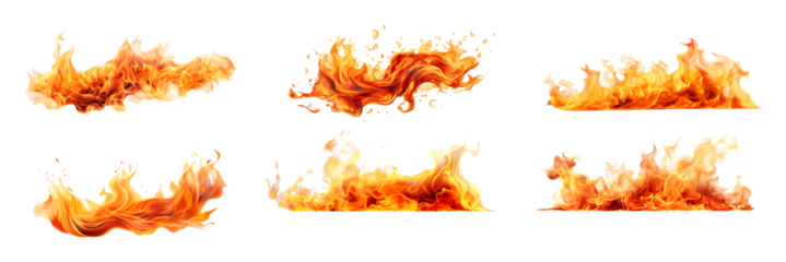Fire flame set on transparent background. Fire flame png