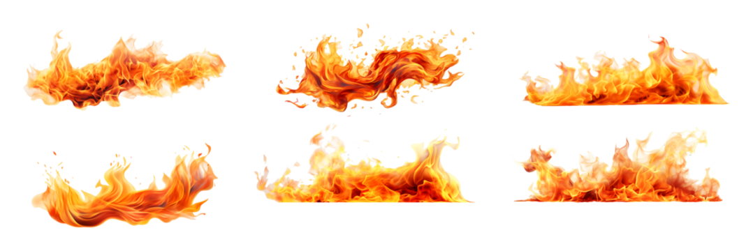 Fire flame set on transparent background. Fire flame png