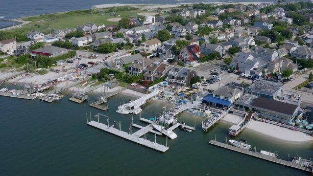 Aerial approach to Nickerson Beach Marina in Long Island