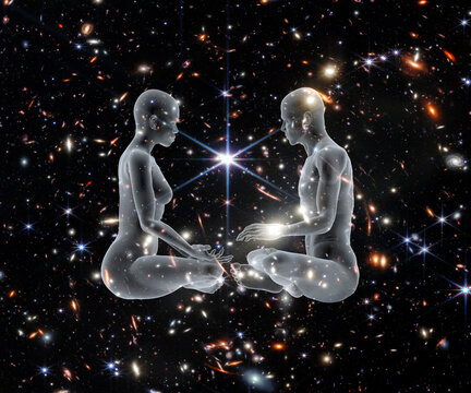 Yoga Couple on a Galactic Background
