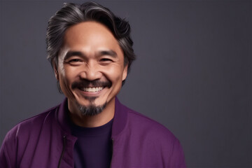 Obraz premium Asian mid adult man smiling on a grey background