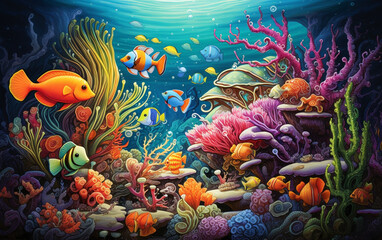 Fototapeta na wymiar Vibrant Underwater World: Beautiful Marine Life