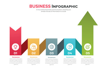 Vector arrows 3D infographic, diagram chart, graph presentation. Business startup concept with 5 options, parts, steps, processes. Info graphic data template. Abstract background.