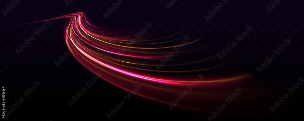 Poster abstract red yellow light high speed dynamic on black background vector illustration. curve streak t