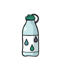 Vector illustration of water bottle with water drop stickers on it. Stay hydrated and stylish with this captivating illustration of a sleek water bottle. Sip your way to a refreshing day.