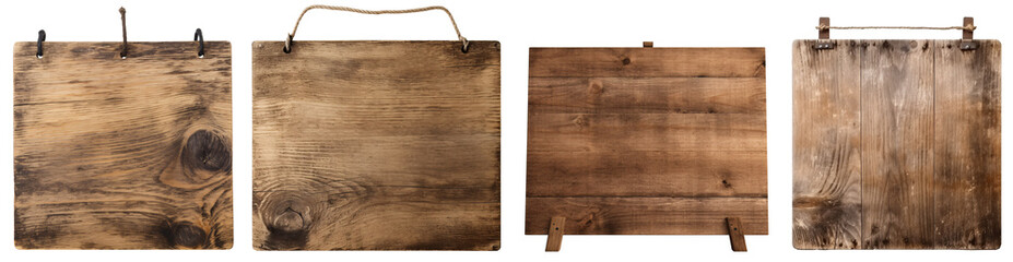 Old Rustic Wooden Sign Set Isolated Transparent Background
