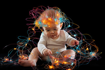 Science and medicine concept. Toddler, child brain and mind development abstract illustration. Generative AI