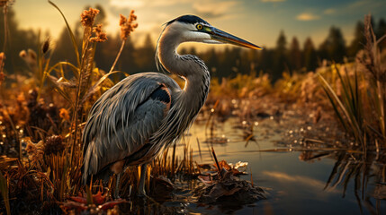 Fototapeta premium Serenity in Motion: Heron-like Bittern in the Marsh. Generative AI