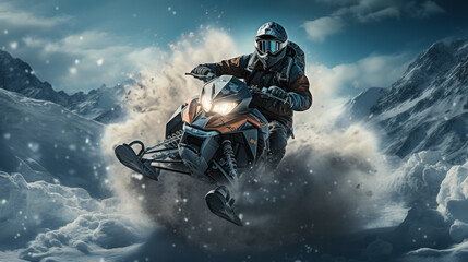Winter Wonderland Rush: Snowmobile Racing in the Frozen Landscape. Generative AI