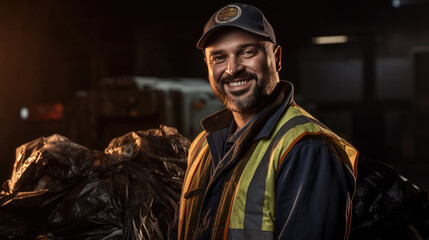 Fototapeta na wymiar Portrait of an employee of a waste management company.