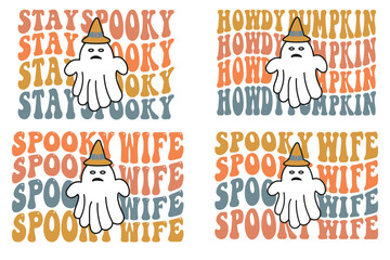 Stay spooky, howdy pumpkin, spooky wife retro wavy Halloween SVG T-shirt