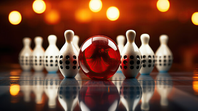 A Satisfying Bowling Border Featuring the Ball's Bullseye on the Pin Line. Generative AI