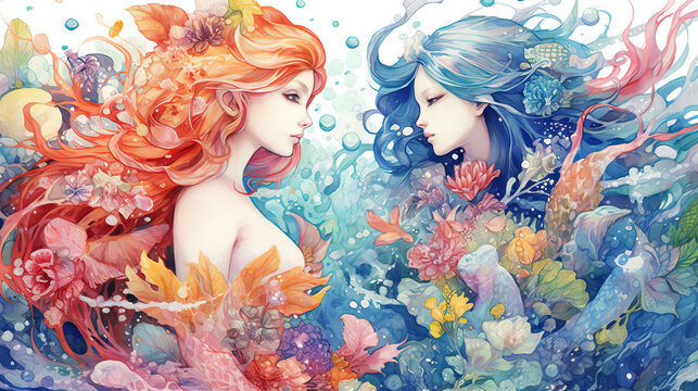 Mystical underwater creatures, mermaids by AI