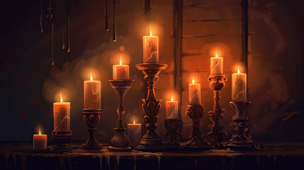 A lot of candles on the table digital sketch style by AI