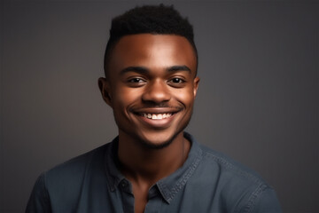 Obraz premium black young adult man smiling on a grey background