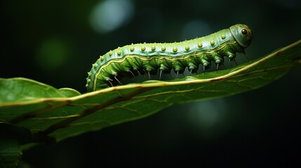 Obraz na płótnie Canvas a green caterpillar sitting on top of a leaf. generative ai