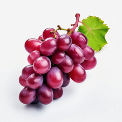 Fototapeta premium The ripe red grapes bunche with green leaf isolated on white background.