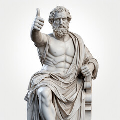 Fototapeta na wymiar Powerful Greek Statue giving a thumbs up on transparent background