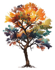 Watercolor oak tree illustration, autumn, transparent background, PNG, Generative AI