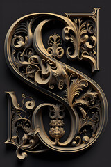golden english alphabet.  pattern. nature. design. decoration. art. leaf. card. wallpaper. AI generated