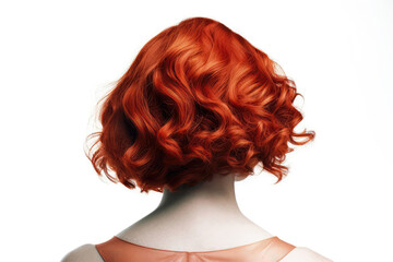 Short Red Curly Hair , Rear View On White Background. Generative AI