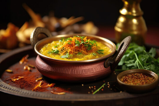 Traditional Indian Dish Garnished With Fragrant Saffron. Generative AI