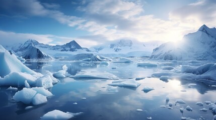 Fototapeta na wymiar a group of icebergs floating in a body of water. generative ai