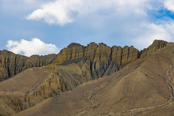 Beautiful Desert Canyon and Farmland Landscape of Ghami Village in Upper Mustang of Nepal