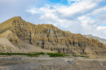 Beautiful Desert Canyon and Farmland Landscape of Ghami Village in Upper Mustang of Nepal