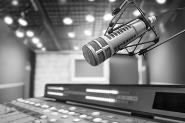Professional microphone in radio studio