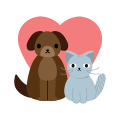 Cute Dog And Cat Cartoon Vector Icon Illustration.